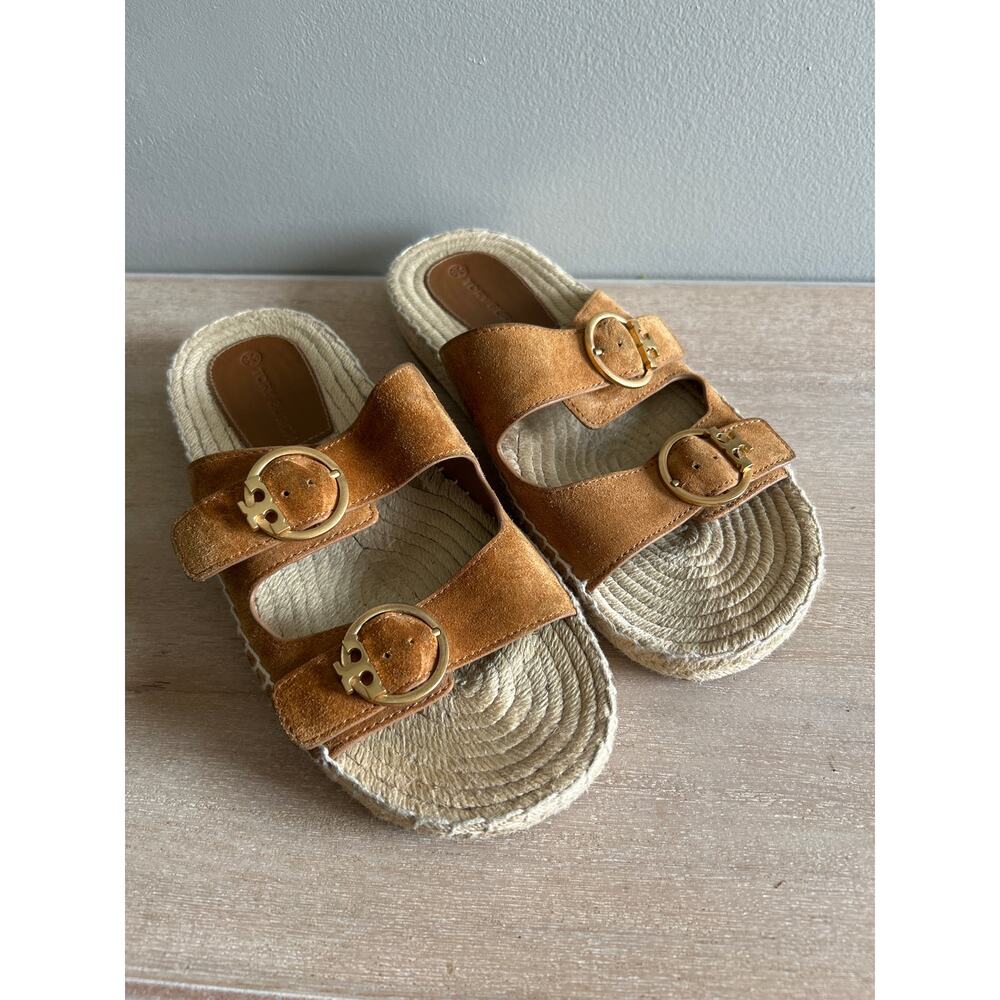 Tory Burch Tan Suede Espadrille Slides, Size 7.5” beach cottage ready